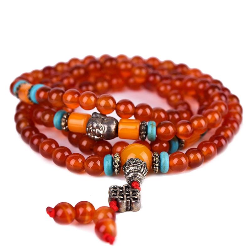 Tibetan Smoking Quartz Stone Buddha Bracelet Men Jewelry