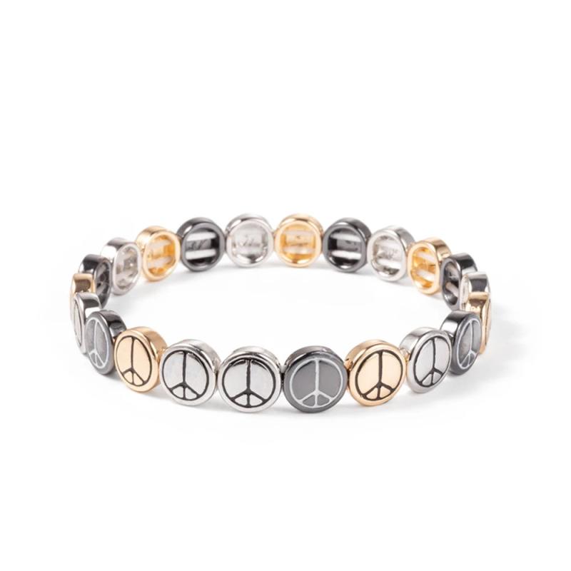 Silver Metal Bracelets Peace Logo Elastic Bracelets Enamel Brangle For Women