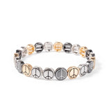 Silver Metal Bracelets Peace Logo Elastic Bracelets Enamel Brangle For Women