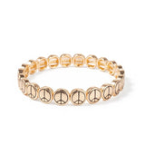 Silver Metal Bracelets Peace Logo Elastic Bracelets Enamel Brangle For Women