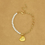 Pearl Bracelet with Heart Mom Pendant, Gift for Mom
