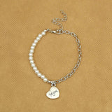 Pearl Bracelet with Heart Mom Pendant, Gift for Mom