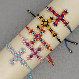 Boho Cross Geometric Adjustable Rice Bead Bracelet