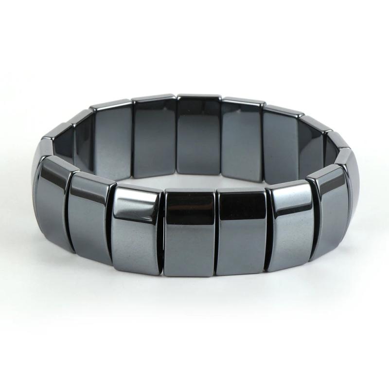 Men Hematite Tube Beaded Stretch Bracelet Healing Gemstone Jewelry