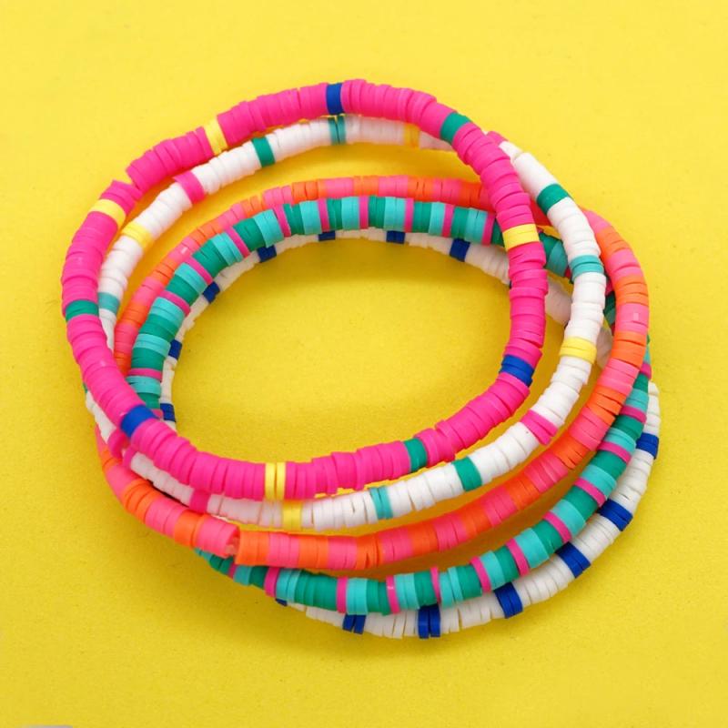 5Pcs Heishi Bracelet Multicolor 4mm Beaded Vinyl Bracelets