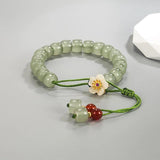 Hetian Jade Bracelet Flower Tassels Green Rope Retro Birthday Gift