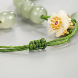 Hetian Jade Bracelet Flower Tassels Green Rope Retro Birthday Gift