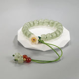 Hetian Jade Bracelet Flower Tassels Green Rope Retro Birthday Gift