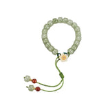 Hetian Jade Bracelet Flower Tassels Green Rope Retro Birthday Gift