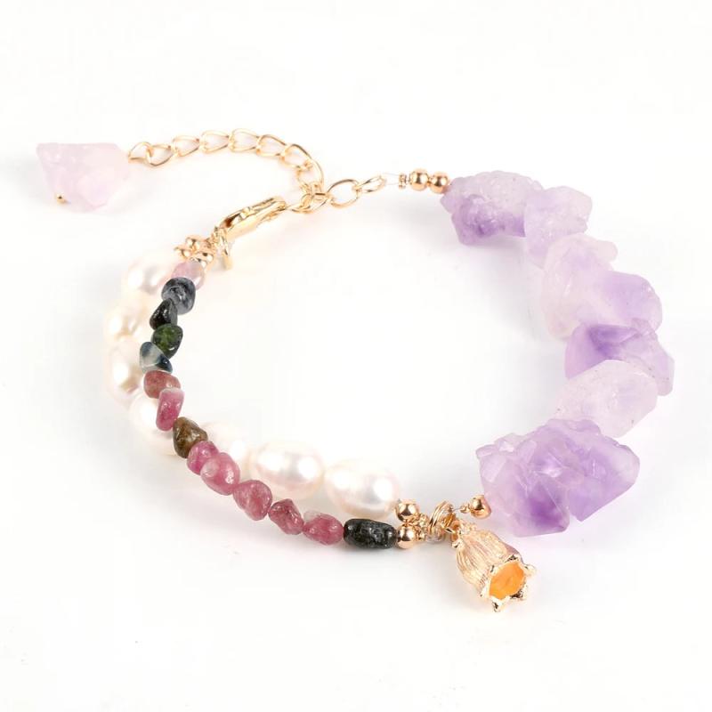 Amethysts Freshwater Pearls Tourmaline Beaded Bracelet