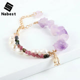 Amethysts Freshwater Pearls Tourmaline Beaded Bracelet