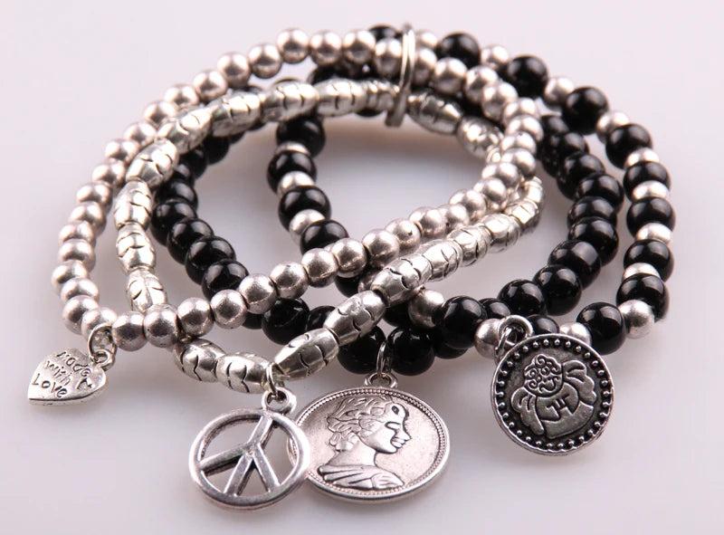 Peace Heart Princess Charm Stone Bracelet Women Elastic