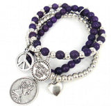 Peace Heart Princess Charm Stone Bracelet Women Elastic