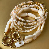 Fine Jewelry Bracelet with Natural Pearl and Stone Pendant
