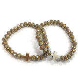 8mm Crystal Glass Beads Bracelet with Cross Charm