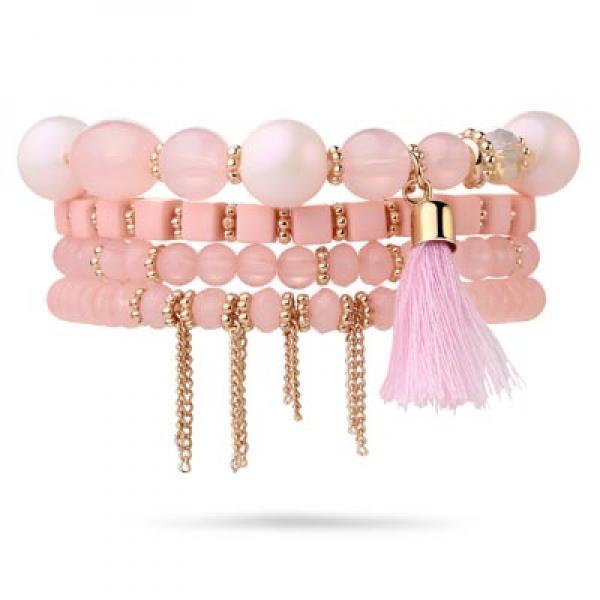 BOJIU Crystal Resin Beaded Charm Bracelet Set For Women Bohemia Tassel Bracelets