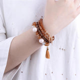 BOJIU Crystal Resin Beaded Charm Bracelet Set For Women Bohemia Tassel Bracelets