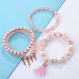 BOJIU Crystal Resin Beaded Charm Bracelet Set For Women Bohemia Tassel Bracelets