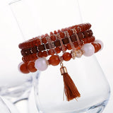 BOJIU Crystal Resin Beaded Charm Bracelet Set For Women Bohemia Tassel Bracelets
