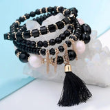 BOJIU Crystal Resin Beaded Charm Bracelet Set For Women Bohemia Tassel Bracelets