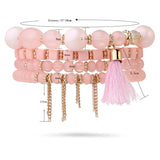 BOJIU Crystal Resin Beaded Charm Bracelet Set For Women Bohemia Tassel Bracelets