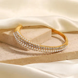 Youthway Stainless Steel Rhinestone Pearl Geometric Cuff Bracelet