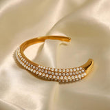 Youthway Stainless Steel Rhinestone Pearl Geometric Cuff Bracelet