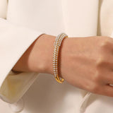 Youthway Stainless Steel Rhinestone Pearl Geometric Cuff Bracelet