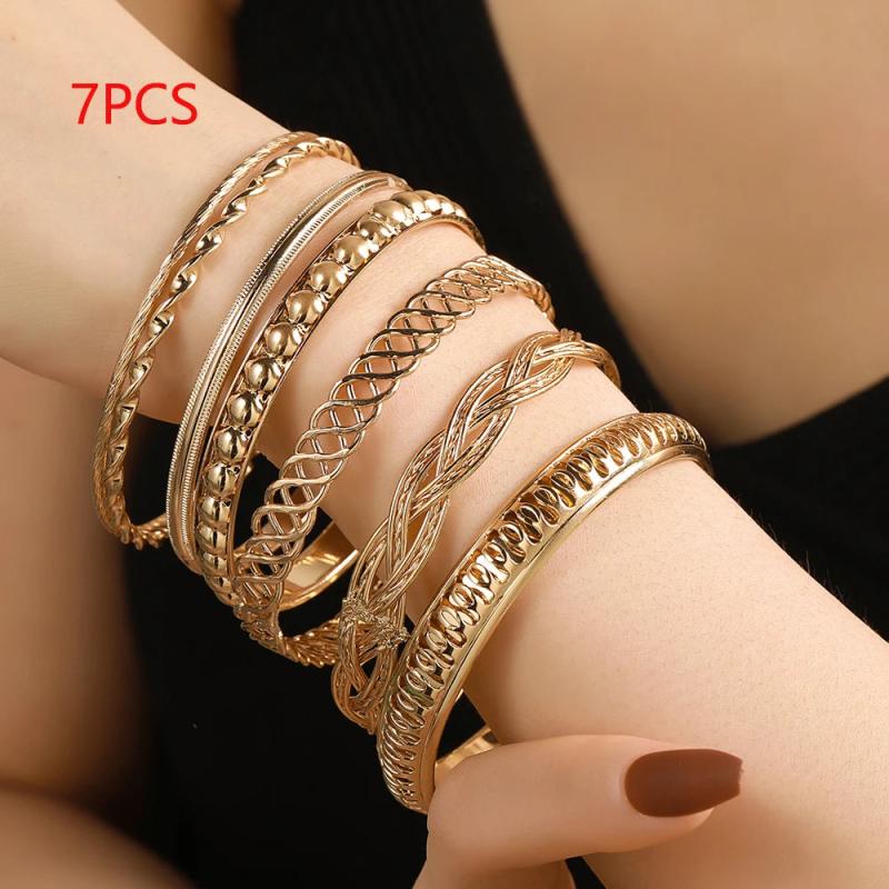 7Pcs Metal Bangles Set Boho Bracelets Punk Jewelry Gift