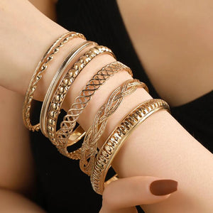 7Pcs Metal Bangles Set Boho Bracelets Punk Jewelry Gift