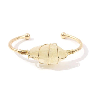 Irregular Citrine Stone Healing Crystal Bracelet Wire Wrapped Cuff for Women