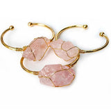 Irregular Citrine Stone Healing Crystal Bracelet Wire Wrapped Cuff for Women
