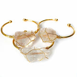 Irregular Citrine Stone Healing Crystal Bracelet Wire Wrapped Cuff for Women