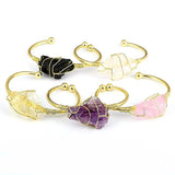 Irregular Citrine Stone Healing Crystal Bracelet Wire Wrapped Cuff for Women