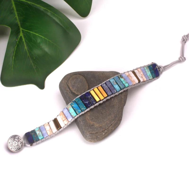 Stone Tube Beads Leather Wrap Bracelet Couples Creative