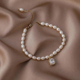 Vintage Natural Pearl Jewelry Bracelet Crystal Pendant Charm Girl Gift