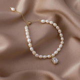 Vintage Natural Pearl Jewelry Bracelet Crystal Pendant Charm Girl Gift