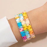 Square Beads Bracelet Zircon Charms Elastic Bangle Gift