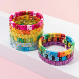 Square Beads Bracelet Zircon Charms Elastic Bangle Gift