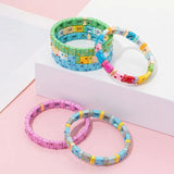 Square Beads Bracelet Zircon Charms Elastic Bangle Gift