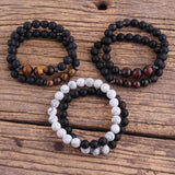 Boho Tiger Eye Beaded Bracelet 2pc Stack Stone Sets for Women