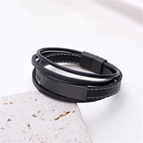 Stainless Steel Leather Rope Wrap Bracelets Couples Bangles