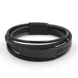 Stainless Steel Leather Rope Wrap Bracelets Couples Bangles