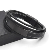 Stainless Steel Leather Rope Wrap Bracelets Couples Bangles