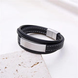 Stainless Steel Leather Rope Wrap Bracelets Couples Bangles