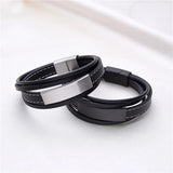 Stainless Steel Leather Rope Wrap Bracelets Couples Bangles