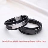 Stainless Steel Leather Rope Wrap Bracelets Couples Bangles