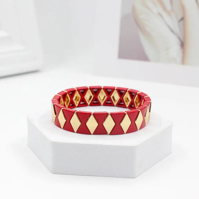 Bohemian Geometric Rhombus Enamel Bracelet