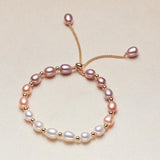 Pink Gradient Pearl Bracelet with Golden Charm