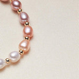 Pink Gradient Pearl Bracelet with Golden Charm